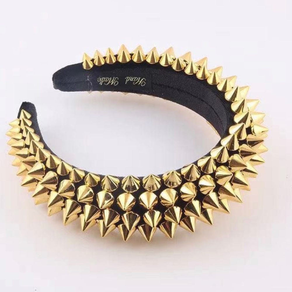 Steampunk Gold Spike Headband, Handmade Metal Nails Punk Rock Headwear, Catwalk, - Picture 2 of 2